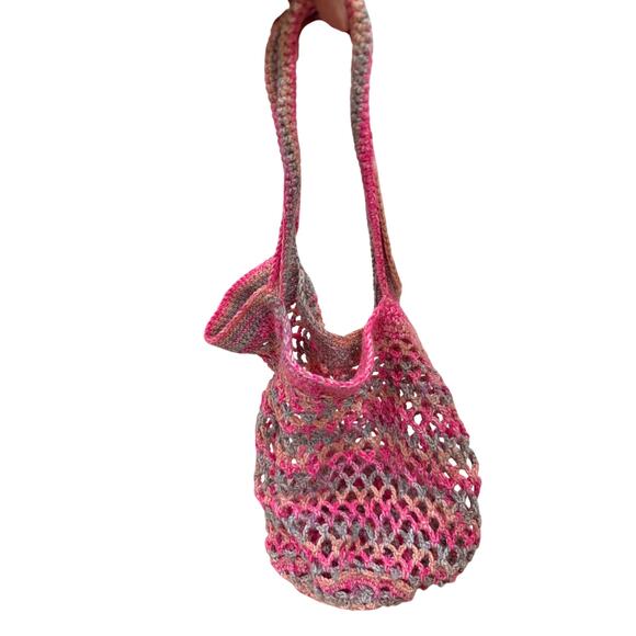 Handmade boho hippie bag pink lightweight beach casual colorful over shoulder - Picture 4 of 7
